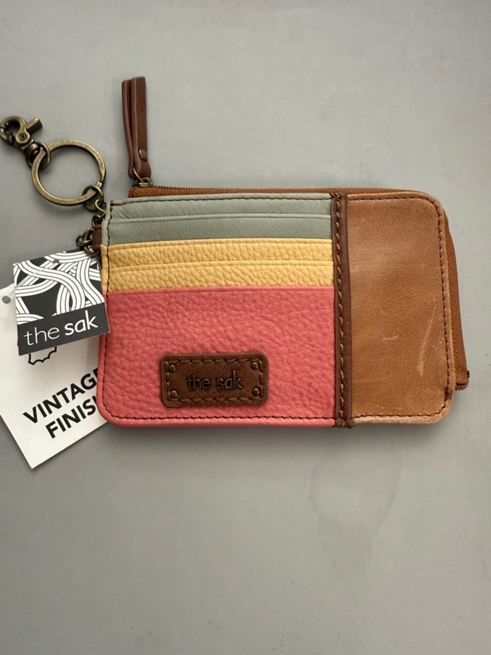 The Sak Colorblock Leather Zip Card Wallet Keychain - "Iris"